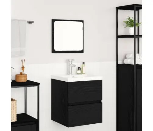 Vonios Baldų Rinkinys Su Stalčių 2 Pcs Juodas Ąžuolas Ir Baltas