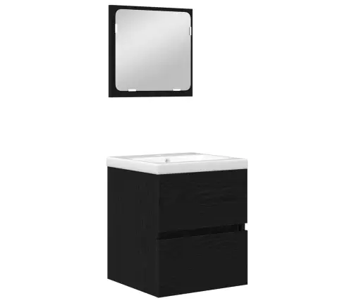 Vonios Baldų Rinkinys Su Stalčių 2 Pcs Juodas Ąžuolas Ir Baltas