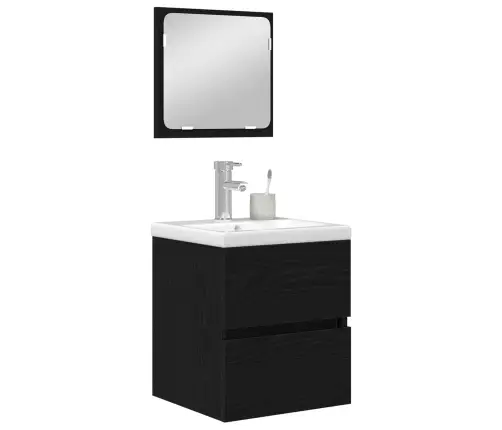 Vonios Baldų Rinkinys Su Stalčių 2 Pcs Juodas Ąžuolas Ir Baltas