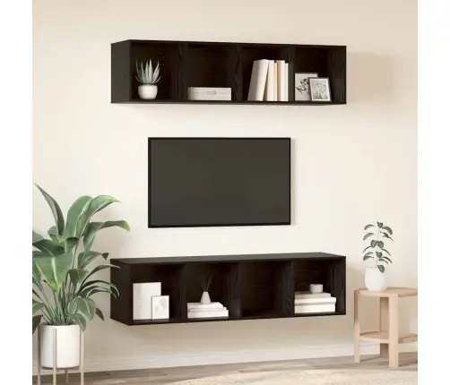 Tv Skapīšu Komplekts 2 Pcs Melns Ozols 37 X 37 X 142.5 Cm Vidaxl