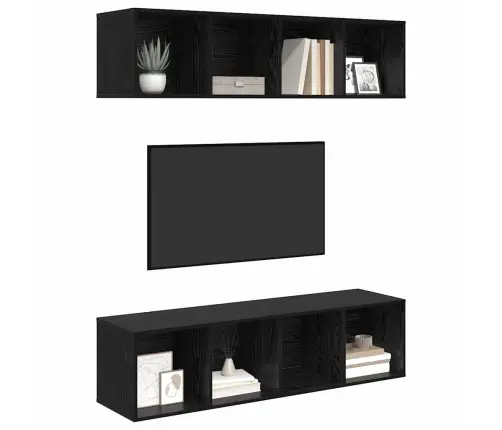 Tv Skapīšu Komplekts 2 Pcs Melns Ozols 37 X 37 X 142.5 Cm Vidaxl