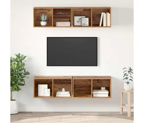 Sienas Tv Skapis Ar Plauktu Ar Uzglabāšanu 4 Pcs Veca Koka 37 X 37 X 72 Cm Vidaxl