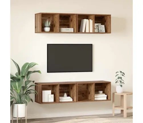 Sienas Tv Skapis Ar Plauktu Ar Uzglabāšanu 4 Pcs Veca Koka 37 X 37 X 72 Cm Vidaxl
