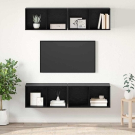 Sienas Tv Skapis 4 Pcs Melns Ozols 37 X 37 X 72 Cm Vidaxl