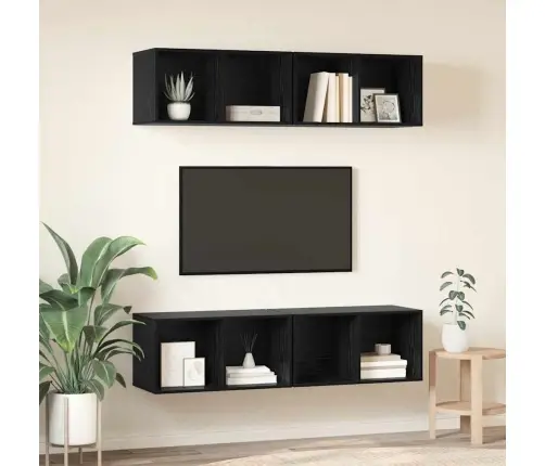 Sienas Tv Skapis Ar Plauktu 4 Pcs Melns Ozols 37 X 37 X 72 Cm Vidaxl