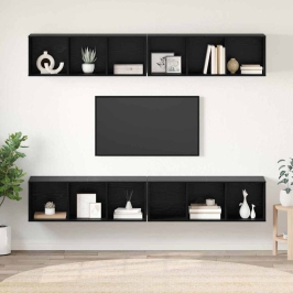 Sienas Tv Skapis 4 Pcs Melns Ozols 37 X 37 X 107.5 Cm Vidaxl