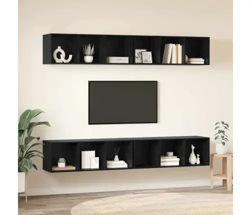Sienas Tv Skapis 4 Pcs Melns Ozols 37 X 37 X 107.5 Cm Vidaxl Sienas Tv Skapis 4 Pcs Melns Ozols 37 X 37 X 107.5 Cm Vidaxl