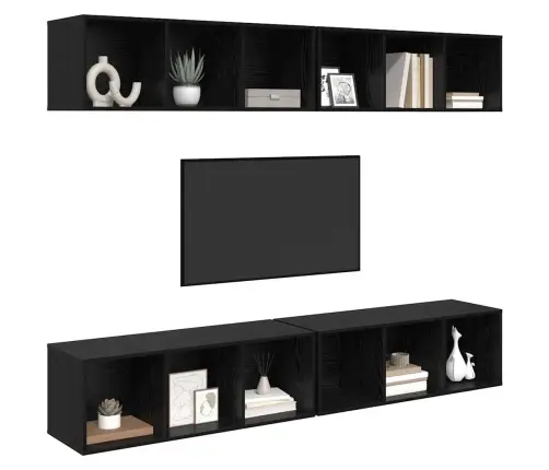 Sienas Tv Skapis 4 Pcs Melns Ozols 37 X 37 X 107.5 Cm Vidaxl Sienas Tv Skapis 4 Pcs Melns Ozols 37 X 37 X 107.5 Cm Vidaxl