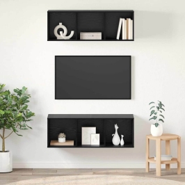 Sieniniai Televizorių Spintelės 2 Pcs Juoda Ąžuolo