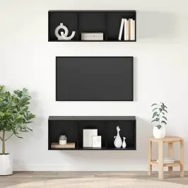 Sieniniai Televizorių Spintelės 2 Pcs Juoda Ąžuolo