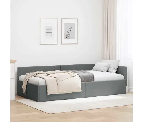 Stūra Gultas Rāmis Ar Galvas Klāju Tumši Pelēka 80 X 200 Cm Vidaxl