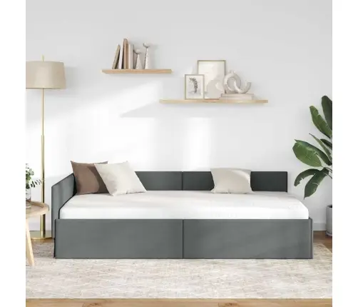 Stūra Gultas Rāmis Ar Galvas Klāju Tumši Pelēka 80 X 200 Cm Vidaxl