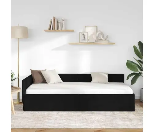 Stūra Gultas Rāmis Ar Galvas Klāju Melna 80 X 200 Cm Vidaxl