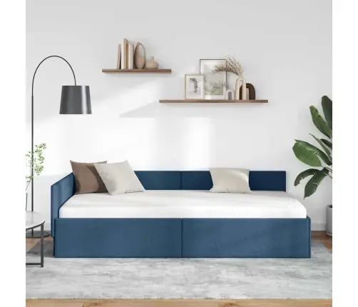 Stūra Gultas Rāmis Zila 80 X 200 Cm Audums Un Inženierijas Koks Vidaxl