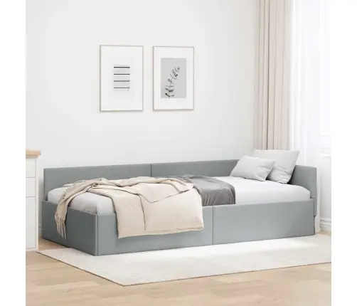 Stūra Gultas Rāmis Ar Galvas Klāju Gaiši Pelēka 90 X 200 Cm Vidaxl