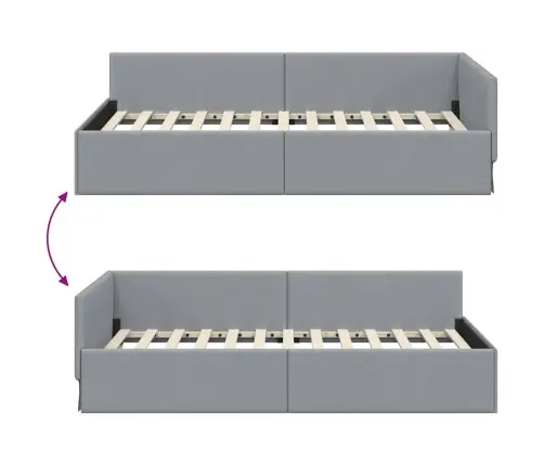 Stūra Gultas Rāmis Ar Galvas Klāju Gaiši Pelēka 90 X 200 Cm Vidaxl