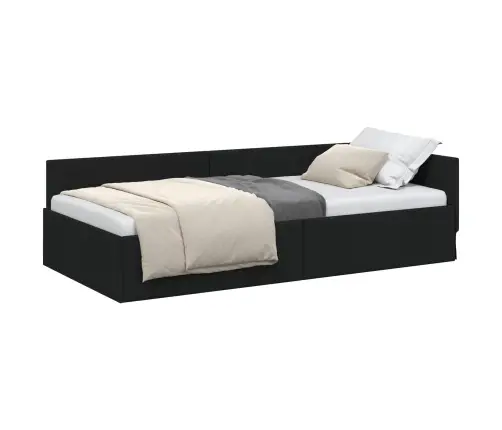 Stūra Gultas Rāmis Ar Galvas Klāju Melna 90 X 200 Cm Vidaxl