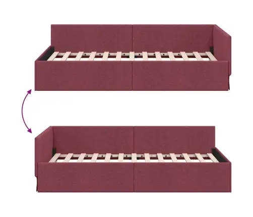 Stūra Gultas Rāmis Ar Galvas Klāju Vīnsarkans 90 X 200 Cm Vidaxl