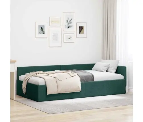 Stūra Gultas Rāmis Ar Galvas Klāju Tumši Zaļa 90 X 200 Cm Vidaxl