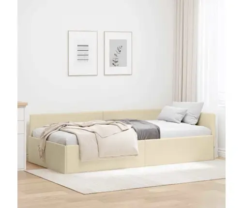 Stūra Gultas Rāmis Ar Galvas Klāju Krēmkrāsa 90 X 200 Cm Vidaxl
