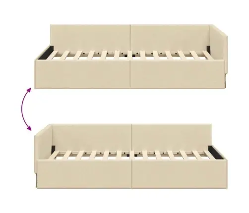 Stūra Gultas Rāmis Ar Galvas Klāju Krēmkrāsa 90 X 200 Cm Vidaxl