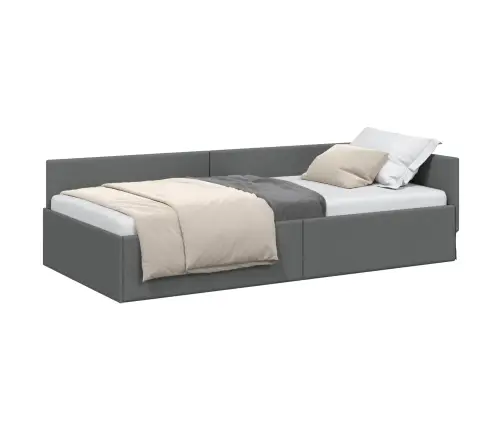 Stūra Gultas Rāmis Ar Galvas Klāju Tumši Pelēka 100 X 200 Cm Vidaxl