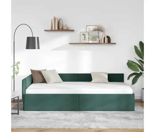 Stūra Gultas Rāmis Cits Ar Galvas Klāju Tumši Zaļa 90 X 190 Cm Vidaxl