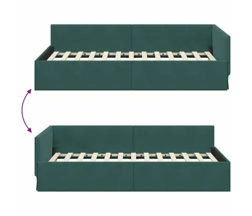 Stūra Gultas Rāmis Cits Ar Galvas Klāju Tumši Zaļa 90 X 190 Cm Vidaxl