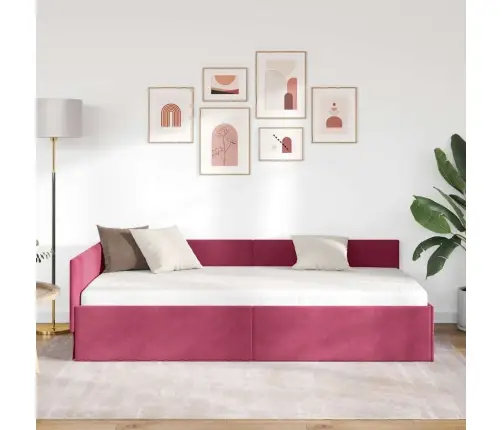 Stūra Gultas Rāmis Cits Ar Galvas Klāju Vīnsarkans 90 X 190 Cm Vidaxl