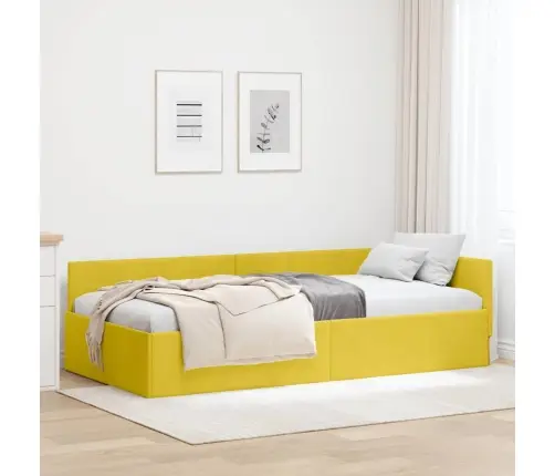 Stūra Gultas Rāmis Dzeltena 90 X 190 Cm Samts Un Inženieru Koks Vidaxl