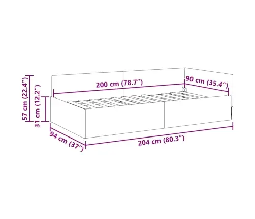 Kampinė Lovos Konstrukcija Su Galvūgalio Juoda 90 X 200 Cm