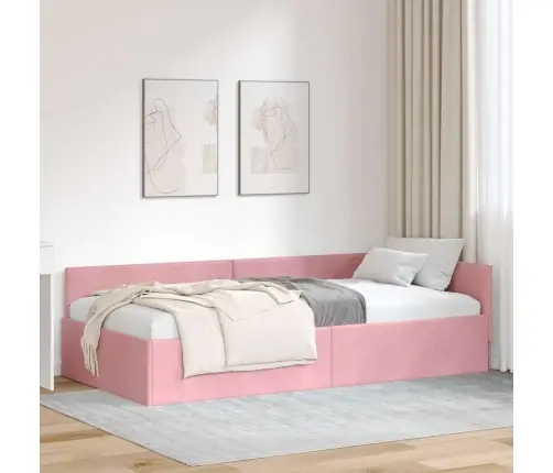 Stūra Gultas Rāmis Rozā 100 X 200 Cm Samts Un Inženieru Koks Vidaxl