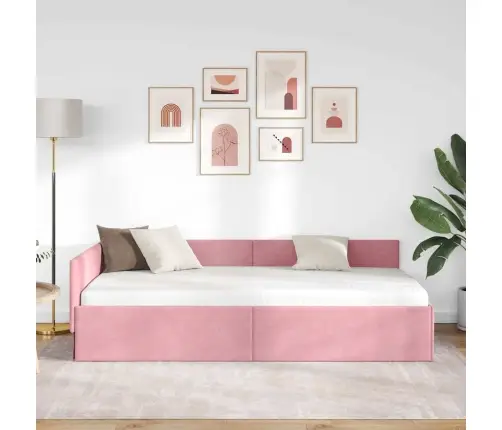 Stūra Gultas Rāmis Rozā 100 X 200 Cm Samts Un Inženieru Koks Vidaxl
