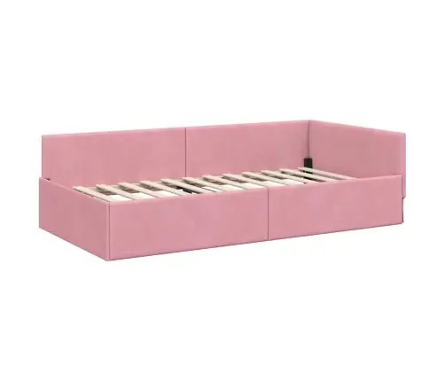 Stūra Gultas Rāmis Rozā 100 X 200 Cm Samts Un Inženieru Koks Vidaxl