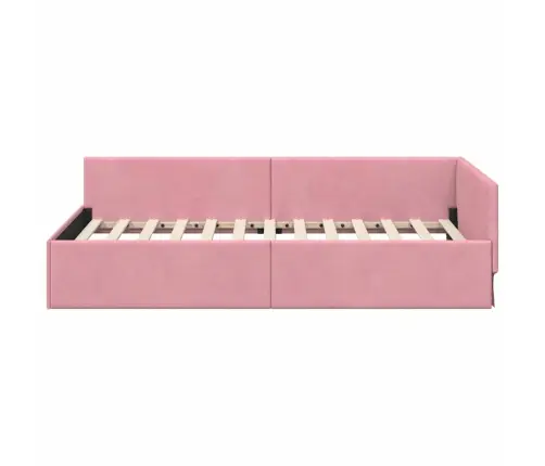 Stūra Gultas Rāmis Rozā 100 X 200 Cm Samts Un Inženieru Koks Vidaxl