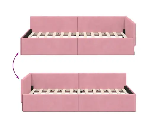 Stūra Gultas Rāmis Rozā 100 X 200 Cm Samts Un Inženieru Koks Vidaxl