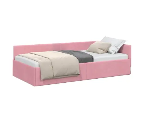 Stūra Gultas Rāmis Rozā 100 X 200 Cm Samts Un Inženieru Koks Vidaxl