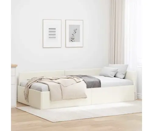 Stūra Gultas Rāmis Cits Ar Galvas Klāju Krēmkrāsa 100 X 200 Cm Vidaxl