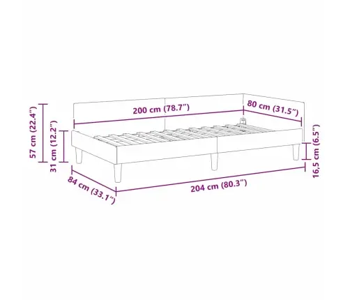 Stūra Gultas Rāmis Cits Tumši Pelēka 80 X 200 Cm Vidaxl