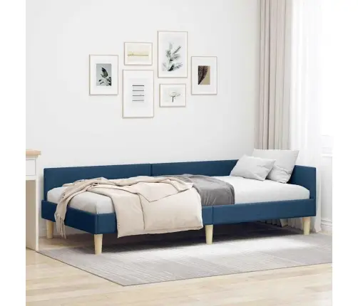 Stūra Gultas Rāmis Zila 90 X 190 Cm Audums Un Inženierijas Koks Vidaxl