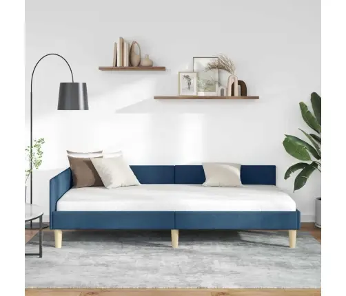 Stūra Gultas Rāmis Zila 90 X 190 Cm Audums Un Inženierijas Koks Vidaxl