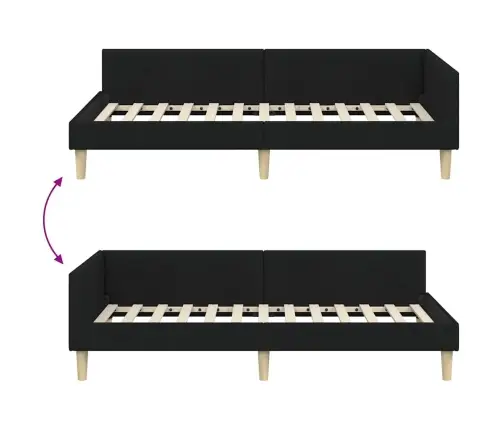 Stūra Gultas Rāmis Cits Ar Galvas Klāju Melna 90 X 200 Cm Vidaxl