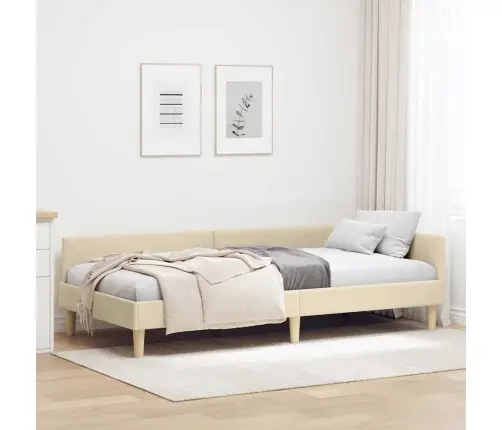 Stūra Gultas Rāmis Cits Ar Galvas Klāju Krēmkrāsa 90 X 200 Cm Vidaxl