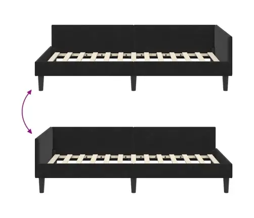 Stūra Gultas Rāmītis Melna 80 X 200 Cm Samts Un Inženieru Koks Vidaxl