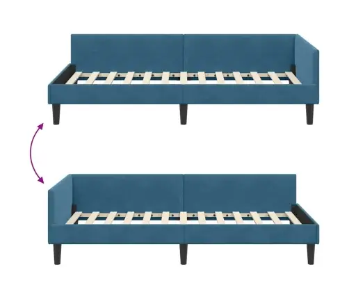 Kampinė Lovos Konstrukcija Mėlyna 90 Cm X 190 Cm Aksomas