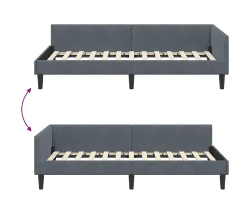 Kampinė Lovos Konstrukcija Tamsiai Pilka 90 Cm X 200 Cm Aksomas