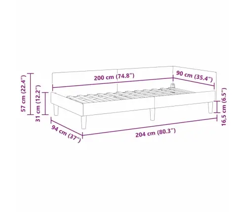 Kampinė Lovos Konstrukcija Turkio 90 Cm X 200 Cm Aksomas