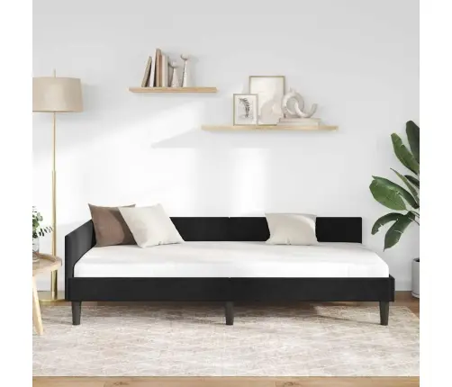 Stūra Gultas Rāmītis Melna 100 X 200 Cm Samts Un Inženieru Koks Vidaxl