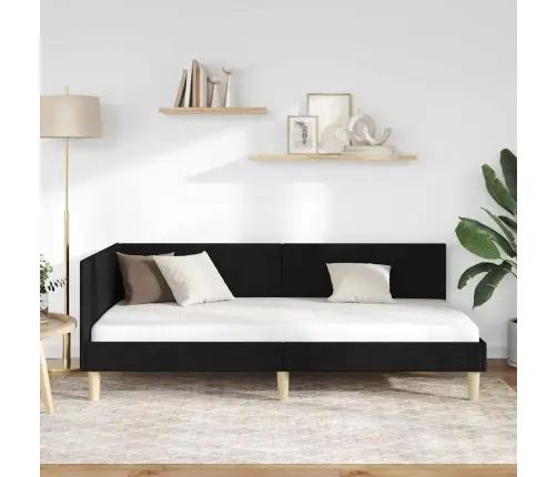 Stūra Gultas Rāmis Cits Ar Galvas Klāju Melna 90 X 190 Cm Vidaxl