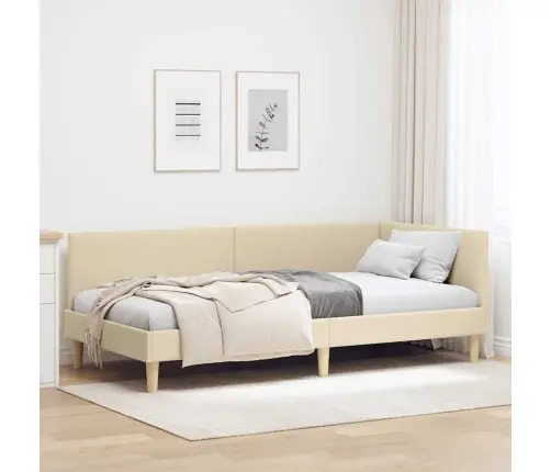 Stūra Gultas Rāmis Cits Ar Galvas Klāju Krēmkrāsa 100 X 200 Cm Vidaxl